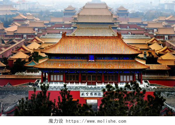 北京古建筑紫禁城空中鸟瞰图北京旅游景点故宫旅游